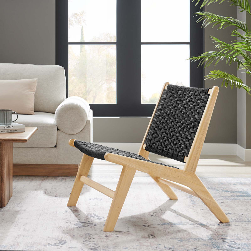 Modway Modway Saoirse Woven Rope Wood Accent Lounge Chair Fabric Black Rope Accent Chairs
